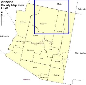 Administrativa mapa de Arizona em ingles