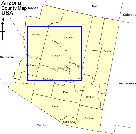 Administrativa mapa de Arizona em ingles