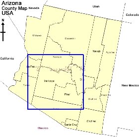 Administrativa mapa de Arizona em ingles