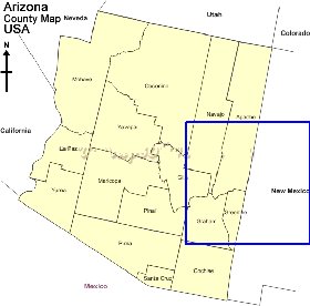 Administrativa mapa de Arizona em ingles