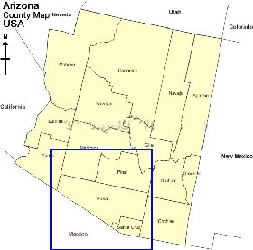 Administrativa mapa de Arizona em ingles