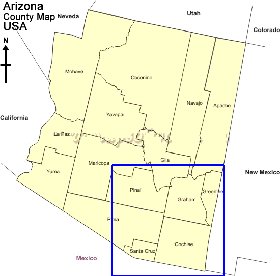 Administrativa mapa de Arizona em ingles