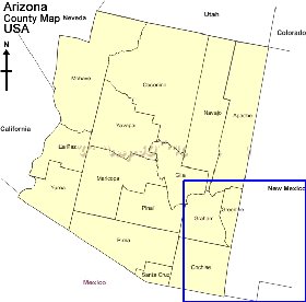 Administrativa mapa de Arizona em ingles