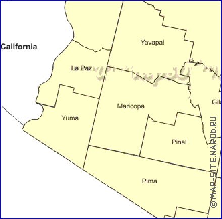 Administrativa mapa de Arizona em ingles