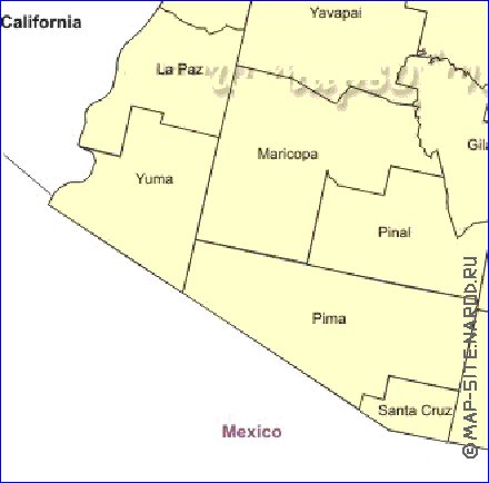 Administrativa mapa de Arizona em ingles