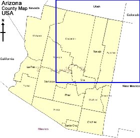 Administrativa mapa de Arizona em ingles