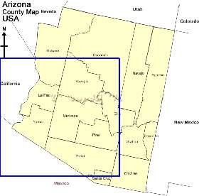 Administrativa mapa de Arizona em ingles