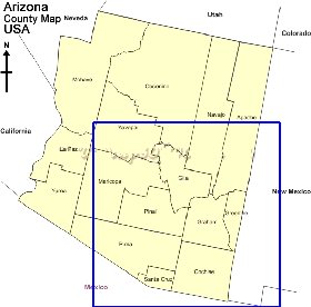 Administratives carte de Arizona en anglais