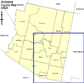 Administrativa mapa de Arizona em ingles