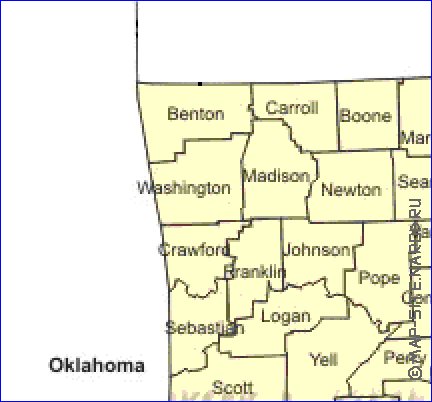 Administrativa mapa de Arkansas em ingles