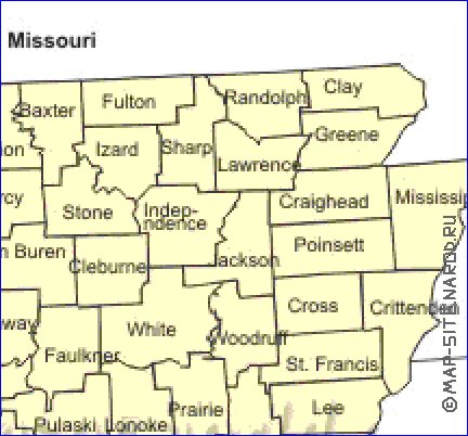 Administrativa mapa de Arkansas em ingles