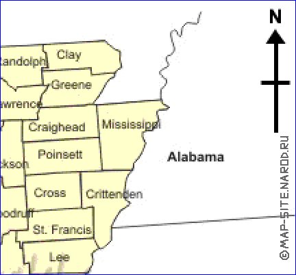 Administrativa mapa de Arkansas em ingles