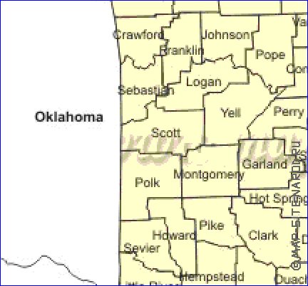 Administrativa mapa de Arkansas em ingles