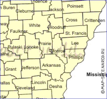 Administrativa mapa de Arkansas em ingles