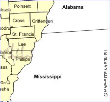 Administrativa mapa de Arkansas em ingles