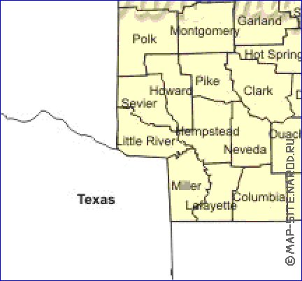 Administrativa mapa de Arkansas em ingles