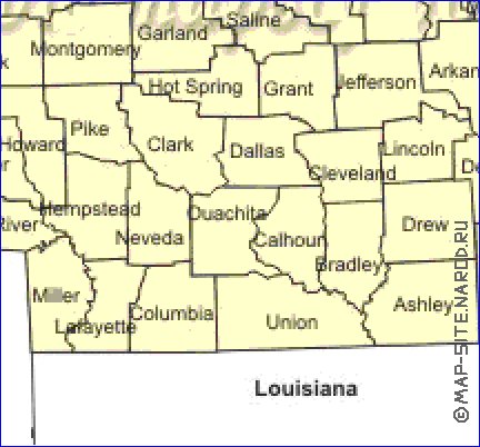 Administratives carte de Arkansas en anglais