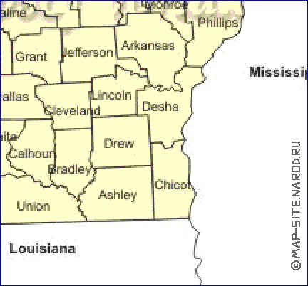 Administrativa mapa de Arkansas em ingles