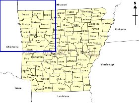 Administratives carte de Arkansas en anglais