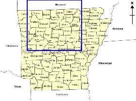 Administrativa mapa de Arkansas em ingles