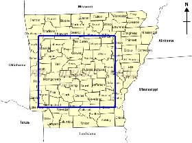 Administrativa mapa de Arkansas em ingles