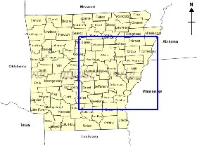 Administrativa mapa de Arkansas em ingles