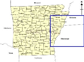 Administrativa mapa de Arkansas em ingles