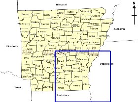 Administrativa mapa de Arkansas em ingles