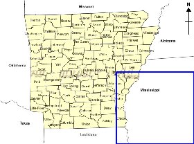 Administrativa mapa de Arkansas em ingles