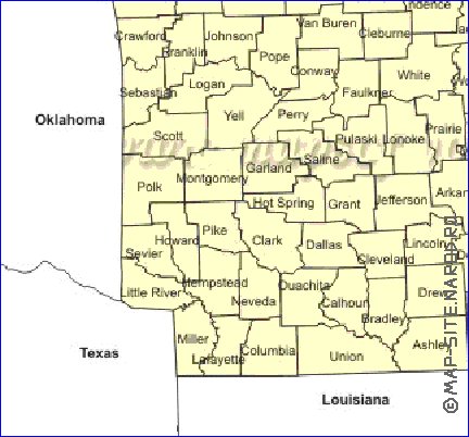 Administratives carte de Arkansas en anglais