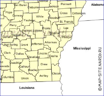 Administrativa mapa de Arkansas em ingles