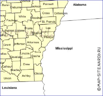 Administrativa mapa de Arkansas em ingles