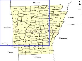 Administrativa mapa de Arkansas em ingles