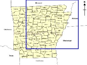 Administrativa mapa de Arkansas em ingles