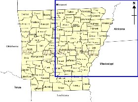 Administratives carte de Arkansas en anglais