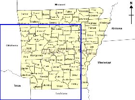Administratives carte de Arkansas en anglais