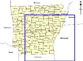 Administrativa mapa de Arkansas em ingles