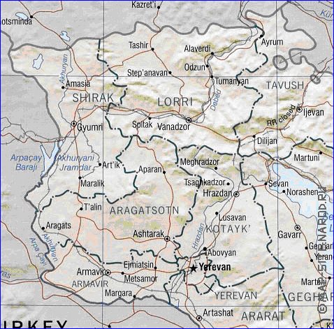 Administrativa mapa de Armenia em ingles