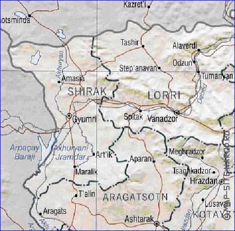 Administrativa mapa de Armenia em ingles