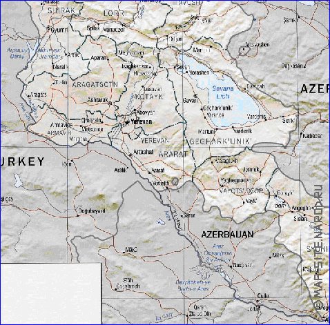 Administrativa mapa de Armenia em ingles