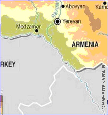 Physique carte de Armenie en anglais