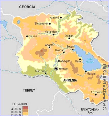 Fisica mapa de Armenia em ingles