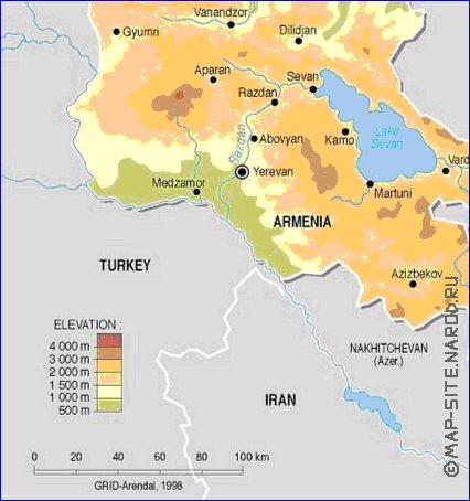 Fisica mapa de Armenia em ingles