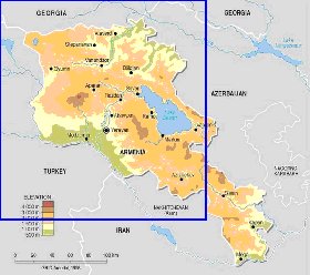 Physique carte de Armenie en anglais