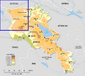 Physique carte de Armenie en anglais