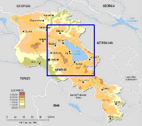 Physique carte de Armenie en anglais