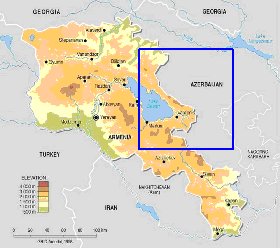 Physique carte de Armenie en anglais