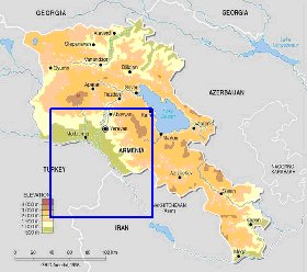 Physique carte de Armenie en anglais