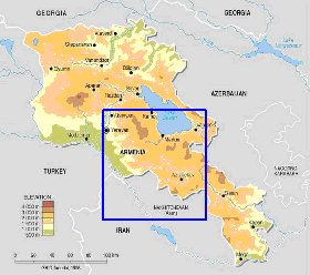 Physique carte de Armenie en anglais