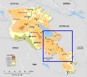 Physique carte de Armenie en anglais